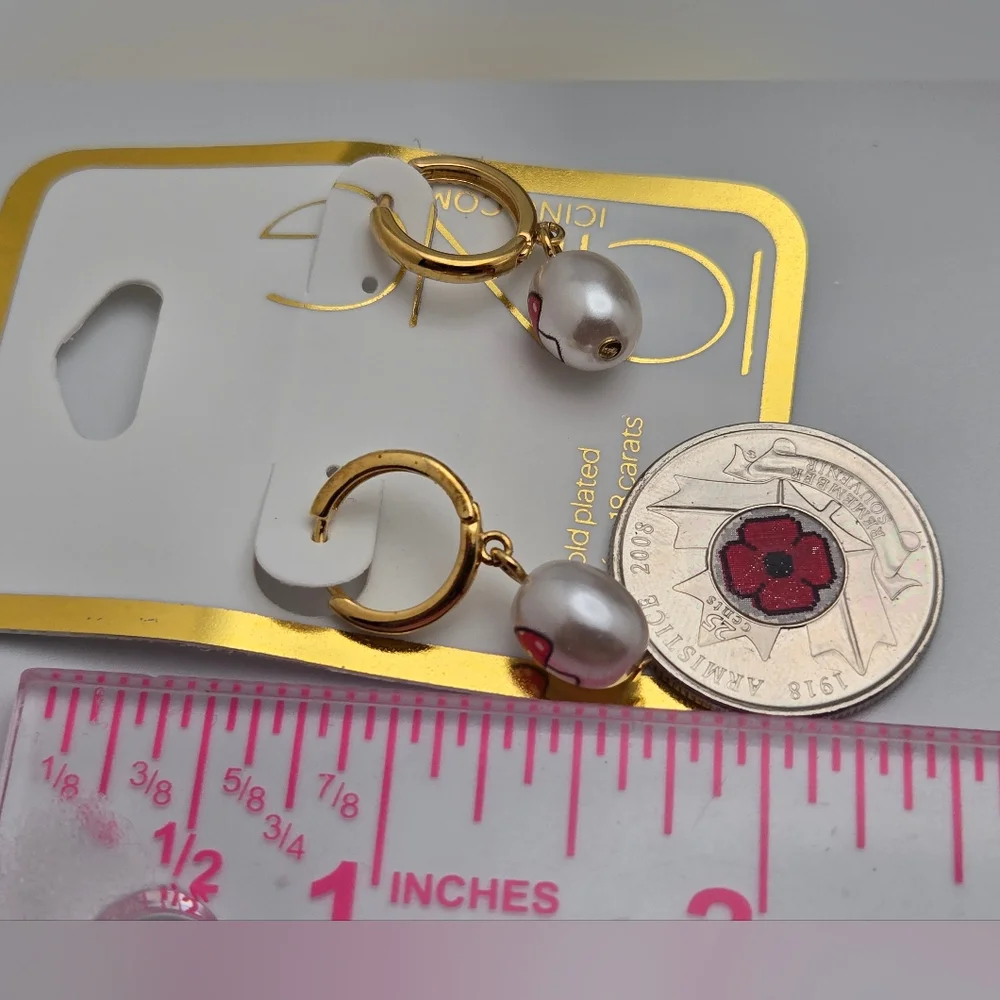 Icing Gold-Plated Mushroom Hoop Earrings w/ Faux Pearl Charms - Picture 5 of 7